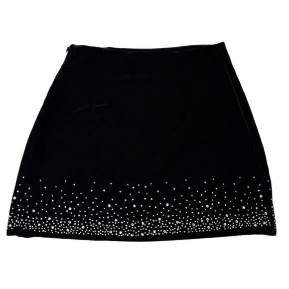 ZARA Velvet Black Jewel Rhinestone Mini Skirt Size XS - Picture 11 of 11